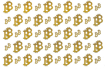 Texture of sign crypto currency of bitcoin on white background. Symbol BTC. Bitcoin bifurcation