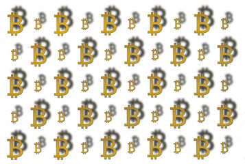 Texture of sign crypto currency of bitcoin on white background. Symbol BTC. Bitcoin bifurcation