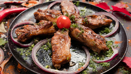 soft meat ribs gourmet restaurant dish concept. traditional georgian cuisine. ready made food photography.