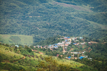 Fototapeta na wymiar Mountain landscape talking from Doi Chang Moob, Chiang Rai, Thailand.