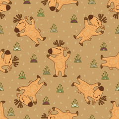 Craft doodle tribal seamless pattern with deers.