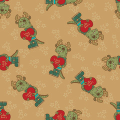 Craft doodle tribal seamless pattern with aliens.