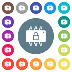 Hardware locked flat white icons on round color backgrounds