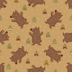 Craft doodle tribal seamless pattern with bears.