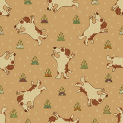 Craft doodle seamless pattern with dogs