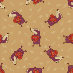 Craft doodle tribal seamless pattern with badgers.