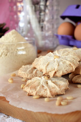 Meringue cookies with pine nuts and almonds