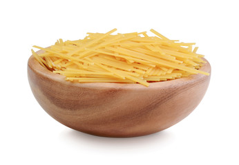 Pasta in wooden bowl isolated