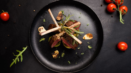 ready made rack of lamb restaurant dish concept. luxury lifestyle. new zealand traditional food.