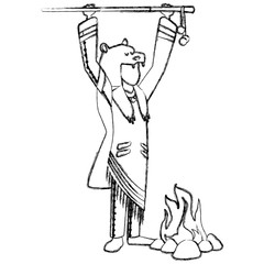 American indian with bear skin and bonfire icon vector illustration graphic design