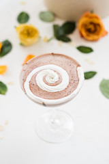 delicious chocolate milk cocktail recipe concept. festive morning. tasty beverage.