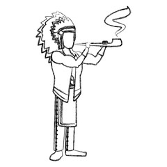 American indian smoking tobacco pipe icon vector illustration graphic design