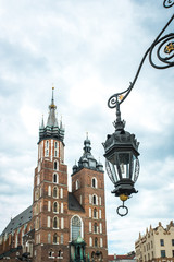 Fototapeta na wymiar tourist architectural attractions in the historical square of Krakow