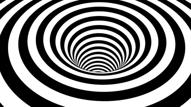 Abstract black and white striped optical illusion three dimensional geometrical wormhole shape