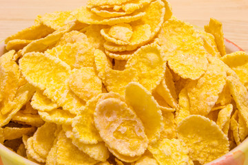 Close up cornflakes, cereal view from above.
