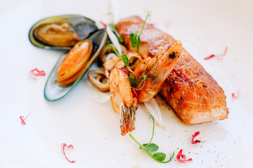 seafood breakfast restaurant recipe concept. lifestyle of high society. proper nutrition. food photography.
