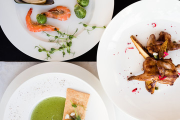 exotic asian readymade seafood assortment concept. luxury lifestyle. proper nutrition