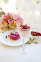 morning alcoholic cocktail party birthday concept. festive atmosphere. berries beverage
