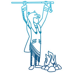 American indian with bear skin and bonfire icon vector illustration graphic design