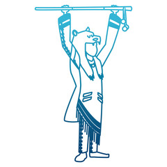 American indian with bear skin and stick icon vector illustration graphic design