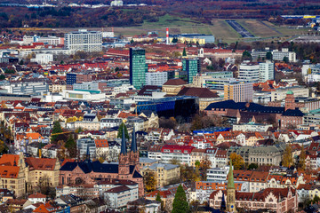 The beautiful town of Freiburg from the Sternwald. Wiehre  is a residential district at the edge of Freiburg im Breisgau, located southwards and across the River Dreisam from the Old City.