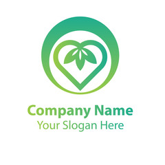 leaf love logo design, green nature love