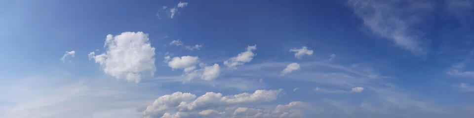 Naklejka na ściany i meble Vibrant color panoramic sky with cloud on a sunny day. Beautiful cirrus cloud.
