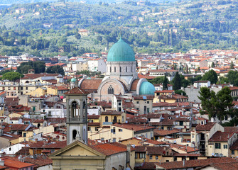 Fototapeta na wymiar Florence Italy dome of the synagogue and a chruch