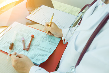 Selective focus Check list of hematological blood tests