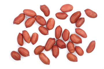 Obraz premium peanuts isolated on white background top view. Flat lay