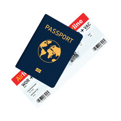 passport with tickets, passport and boarding pass tickets icon