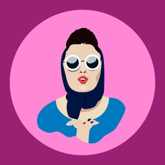 Sexy retro glamourous girl in sunglasses and kerchief blowing a kiss
