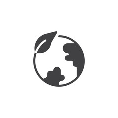 Eco globe icon vector, filled flat sign, solid pictogram isolated on white. Leaf and earth globe symbol, logo illustration.