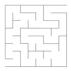 Maze, labyrinth abstract vector game rectangle. Square puzzle with solution, entry and exit. Isolated, black on a white background. Game for children and adults. Simple maze, flat illustration.