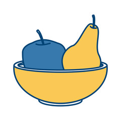 Apple and pear on bowl icon vector illustration graphic design