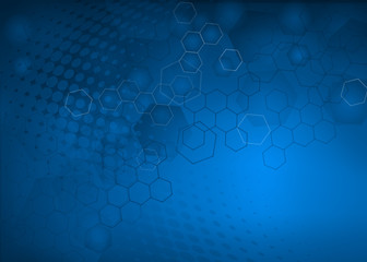 Abstract high resolution free radical molecular illustration of blue faded hexagonal/geometric layered design background perfect for Medical, Healthcare and Science.