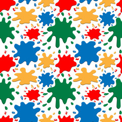 Set of multi-colored ink blots, ink. Seamless pattern. Vector illustration.