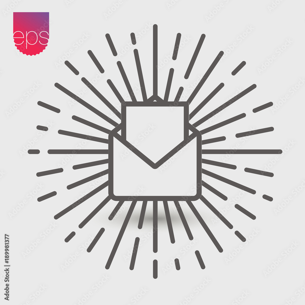 Poster Open Envelope simple Vector Icon. Vector emblem isolated on grey background. Vector pictogram clipart