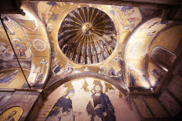 ISTANBUL, TURKEY - JANUARY 15, 2018: Interior and ancient mosaic in the Church of the Holy Saviour...