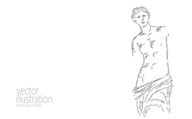 Aphrodite of Milos Venus de Milo ancient Greek statue low poly modern art. Polygonal triangle point line abstract white gray monochrome neutral background museum poster template vector illustration