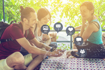 Young people uses the phone for entertainment and communication on the Internet. The concept of social network and media