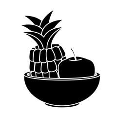 Pineapple and apple on bowl icon vector illustration graphic design