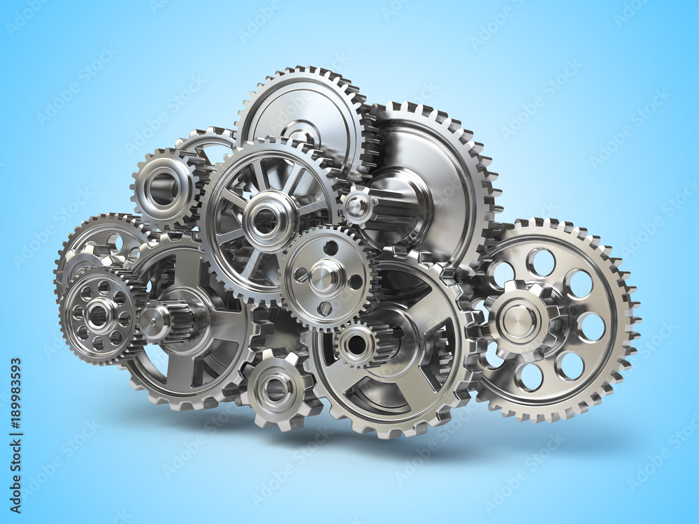 Poster Engine gears in form of cloud. Cloud computing and networkin concept.