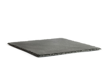 Empty black slate plate isolated on white background. slate board isolated