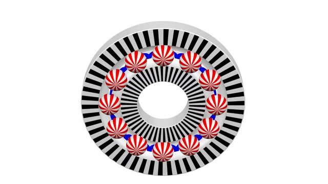 Design of a ball bearing. Parts of a ball bearing in a cut turn around. Luma matte. 3D rendering.