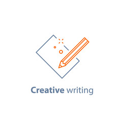 Storytelling concept, creative writing, pencil and sheet of paper, copy writing, linear icon