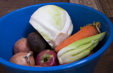 fresh vegetables: cabbage, carrot, onion, celery