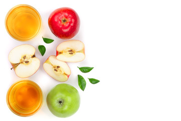 apple with juice and leaves isolated on white background with copy space for your text. top view. Flat lay pattern