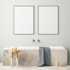 Mock up poster in the bathroom in a modern style 3d