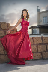 Beautiful woman in a red dress